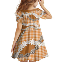 Orange Hawaii Tiare and Shell Lei Family Matching Off Shoulder Short Dress and Hawaiian Shirt Hawaiian Palaka Luxury Vibes LT14 - Polynesian Pride