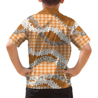 Orange Hawaii Tiare and Shell Lei Family Matching Puletasi and Hawaiian Shirt Hawaiian Palaka Luxury Vibes - Polynesian Pride