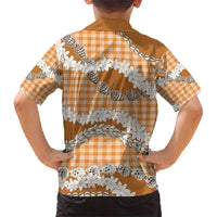 Orange Hawaii Tiare and Shell Lei Family Matching Short Sleeve Bodycon Dress and Hawaiian Shirt Hawaiian Palaka Luxury Vibes - Polynesian Pride