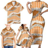 Orange Hawaii Tiare and Shell Lei Family Matching Short Sleeve Bodycon Dress and Hawaiian Shirt Hawaiian Palaka Luxury Vibes LT14 - Polynesian Pride