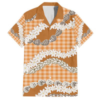 Orange Hawaii Tiare and Shell Lei Family Matching Short Sleeve Bodycon Dress and Hawaiian Shirt Hawaiian Palaka Luxury Vibes LT14 Dad's Shirt - Short Sleeve Orange - Polynesian Pride