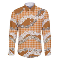 Orange Hawaii Tiare and Shell Lei Family Matching Summer Maxi Dress and Hawaiian Shirt Hawaiian Palaka Luxury Vibes LT14 Dad's Shirt - Long Sleeve Orange - Polynesian Pride