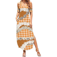 Orange Hawaii Tiare and Shell Lei Family Matching Summer Maxi Dress and Hawaiian Shirt Hawaiian Palaka Luxury Vibes LT14 Mom's Dress Orange - Polynesian Pride