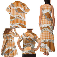 Orange Hawaii Tiare and Shell Lei Family Matching Tank Maxi Dress and Hawaiian Shirt Hawaiian Palaka Luxury Vibes - Polynesian Pride