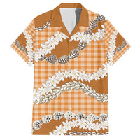 Orange Hawaii Tiare and Shell Lei Hawaiian Shirt Hawaiian Palaka Luxury Vibes - Polynesian Pride