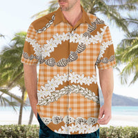 Orange Hawaii Tiare and Shell Lei Hawaiian Shirt Hawaiian Palaka Luxury Vibes - Polynesian Pride