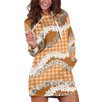 Orange Hawaii Tiare and Shell Lei Hoodie Dress Hawaiian Palaka Luxury Vibes - Polynesian Pride