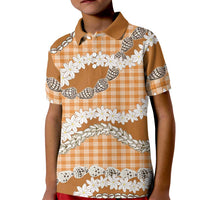Orange Hawaii Tiare and Shell Lei Kid Polo Shirt Hawaiian Palaka Luxury Vibes - Polynesian Pride