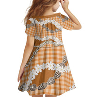 Orange Hawaii Tiare and Shell Lei Kid Short Sleeve Dress Hawaiian Palaka Luxury Vibes - Polynesian Pride