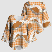 Orange Hawaii Tiare and Shell Lei Kimono Sleeve Blouse Hawaiian Palaka Luxury Vibes - Polynesian Pride