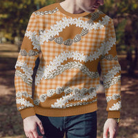 Orange Hawaii Tiare and Shell Lei Ugly Christmas Sweater Hawaiian Palaka Luxury Vibes - Polynesian Pride