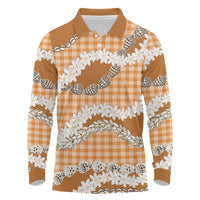 Orange Hawaii Tiare and Shell Lei Long Sleeve Polo Shirt Hawaiian Palaka Luxury Vibes - Polynesian Pride