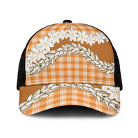 Orange Hawaii Tiare and Shell Lei Mesh Trucker Cap Hawaiian Palaka Luxury Vibes - Polynesian Pride