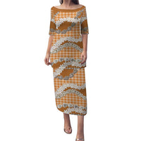 Orange Hawaii Tiare and Shell Lei Puletasi Hawaiian Palaka Luxury Vibes - Polynesian Pride