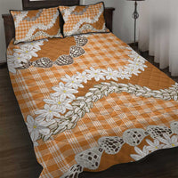 Orange Hawaii Tiare and Shell Lei Quilt Bed Set Hawaiian Palaka Luxury Vibes - Polynesian Pride
