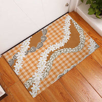 Orange Hawaii Tiare and Shell Lei Rubber Doormat Hawaiian Palaka Luxury Vibes - Polynesian Pride