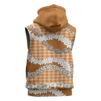 Orange Hawaii Tiare and Shell Lei Sleeveless Zip Hoodie Hawaiian Palaka Luxury Vibes LT14 - Polynesian Pride