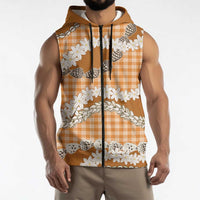 Orange Hawaii Tiare and Shell Lei Sleeveless Zip Hoodie Hawaiian Palaka Luxury Vibes LT14 - Polynesian Pride