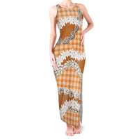 Orange Hawaii Tiare and Shell Lei Tank Maxi Dress Hawaiian Palaka Luxury Vibes - Polynesian Pride