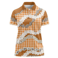 Orange Hawaii Tiare and Shell Lei Women Polo Shirt Hawaiian Palaka Luxury Vibes LT14 Female Orange - Polynesian Pride