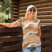 Orange Hawaii Tiare and Shell Lei Women Polo Shirt Hawaiian Palaka Luxury Vibes LT14 - Polynesian Pride
