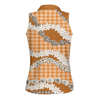 Orange Hawaii Tiare and Shell Lei Women Sleeveless Polo Shirt Hawaiian Palaka Luxury Vibes - Polynesian Pride