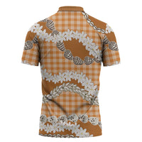 Orange Hawaii Tiare and Shell Lei Zipper Polo Shirt Hawaiian Palaka Luxury Vibes - Polynesian Pride