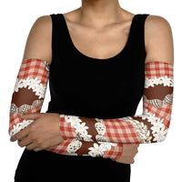 Red Hawaii Tiare and Shell Lei Arm Sleeves Hawaiian Palaka Luxury Vibes - Polynesian Pride