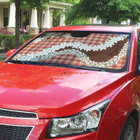 Red Hawaii Tiare and Shell Lei Auto Sun Shade Hawaiian Palaka Luxury Vibes LT14 - Polynesian Pride