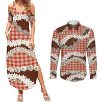 Red Hawaii Tiare and Shell Lei Couples Matching Summer Maxi Dress and Long Sleeve Button Shirt Hawaiian Palaka Luxury Vibes LT14 Red - Polynesian Pride