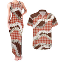Red Hawaii Tiare and Shell Lei Couples Matching Tank Maxi Dress and Hawaiian Shirt Hawaiian Palaka Luxury Vibes LT14 Red - Polynesian Pride