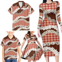 Red Hawaii Tiare and Shell Lei Family Matching Long Sleeve Bodycon Dress and Hawaiian Shirt Hawaiian Palaka Luxury Vibes LT14 - Polynesian Pride