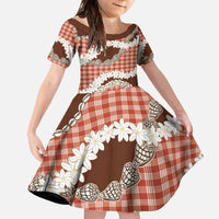 Red Hawaii Tiare and Shell Lei Family Matching Off The Shoulder Long Sleeve Dress and Hawaiian Shirt Hawaiian Palaka Luxury Vibes - Polynesian Pride