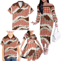 Red Hawaii Tiare and Shell Lei Family Matching Off The Shoulder Long Sleeve Dress and Hawaiian Shirt Hawaiian Palaka Luxury Vibes - Polynesian Pride