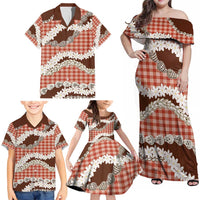 Red Hawaii Tiare and Shell Lei Family Matching Off Shoulder Maxi Dress and Hawaiian Shirt Hawaiian Palaka Luxury Vibes - Polynesian Pride