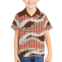 Red Hawaii Tiare and Shell Lei Family Matching Off Shoulder Maxi Dress and Hawaiian Shirt Hawaiian Palaka Luxury Vibes - Polynesian Pride