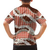 Red Hawaii Tiare and Shell Lei Family Matching Off Shoulder Short Dress and Hawaiian Shirt Hawaiian Palaka Luxury Vibes - Polynesian Pride