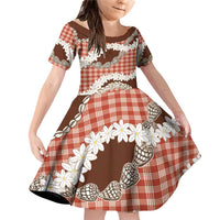 Red Hawaii Tiare and Shell Lei Family Matching Off Shoulder Short Dress and Hawaiian Shirt Hawaiian Palaka Luxury Vibes - Polynesian Pride