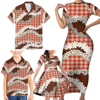 Red Hawaii Tiare and Shell Lei Family Matching Short Sleeve Bodycon Dress and Hawaiian Shirt Hawaiian Palaka Luxury Vibes LT14 - Polynesian Pride
