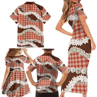 Red Hawaii Tiare and Shell Lei Family Matching Short Sleeve Bodycon Dress and Hawaiian Shirt Hawaiian Palaka Luxury Vibes - Polynesian Pride