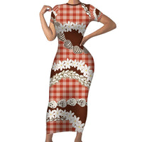 Red Hawaii Tiare and Shell Lei Family Matching Short Sleeve Bodycon Dress and Hawaiian Shirt Hawaiian Palaka Luxury Vibes LT14 Mom's Dress Red - Polynesian Pride