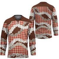 Red Hawaii Tiare and Shell Lei Hockey Jersey Hawaiian Palaka Luxury Vibes - Polynesian Pride