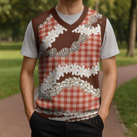 Red Hawaii Tiare and Shell Lei Christmas Knitted V-Neck Vest Hawaiian Palaka Luxury Vibes - Polynesian Pride