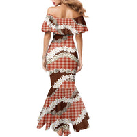 Red Hawaii Tiare and Shell Lei Mermaid Dress Hawaiian Palaka Luxury Vibes - Polynesian Pride