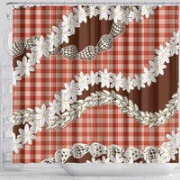 Red Hawaii Tiare and Shell Lei Shower Curtain Hawaiian Palaka Luxury Vibes - Polynesian Pride