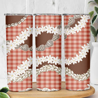 Red Hawaii Tiare and Shell Lei Skinny Tumbler Hawaiian Palaka Luxury Vibes LT14 - Polynesian Pride