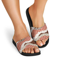 Red Hawaii Tiare and Shell Lei Slide Sandals Hawaiian Palaka Luxury Vibes - Polynesian Pride