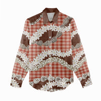 Red Hawaii Tiare and Shell Lei Women Casual Shirt Hawaiian Palaka Luxury Vibes - Polynesian Pride