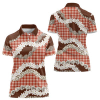 Red Hawaii Tiare and Shell Lei Women Polo Shirt Hawaiian Palaka Luxury Vibes LT14 - Polynesian Pride