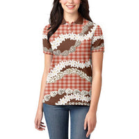 Red Hawaii Tiare and Shell Lei Women Polo Shirt Hawaiian Palaka Luxury Vibes - Polynesian Pride